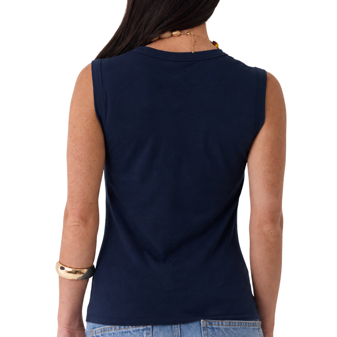 Cotton Silk V-Neck Tank in Marine