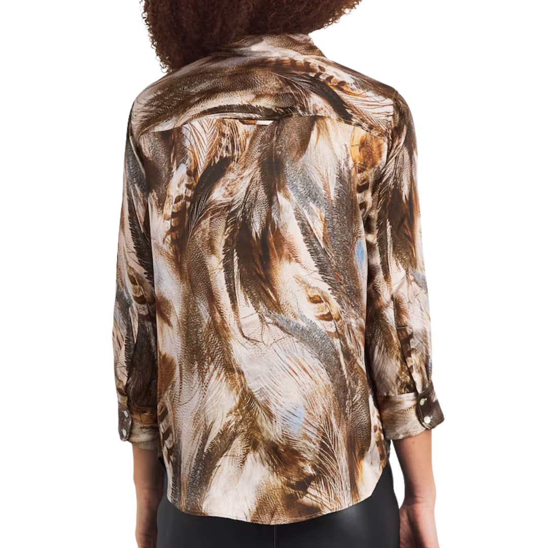 Dani Silk Blouse in Neutral/Blue Mix Feather
