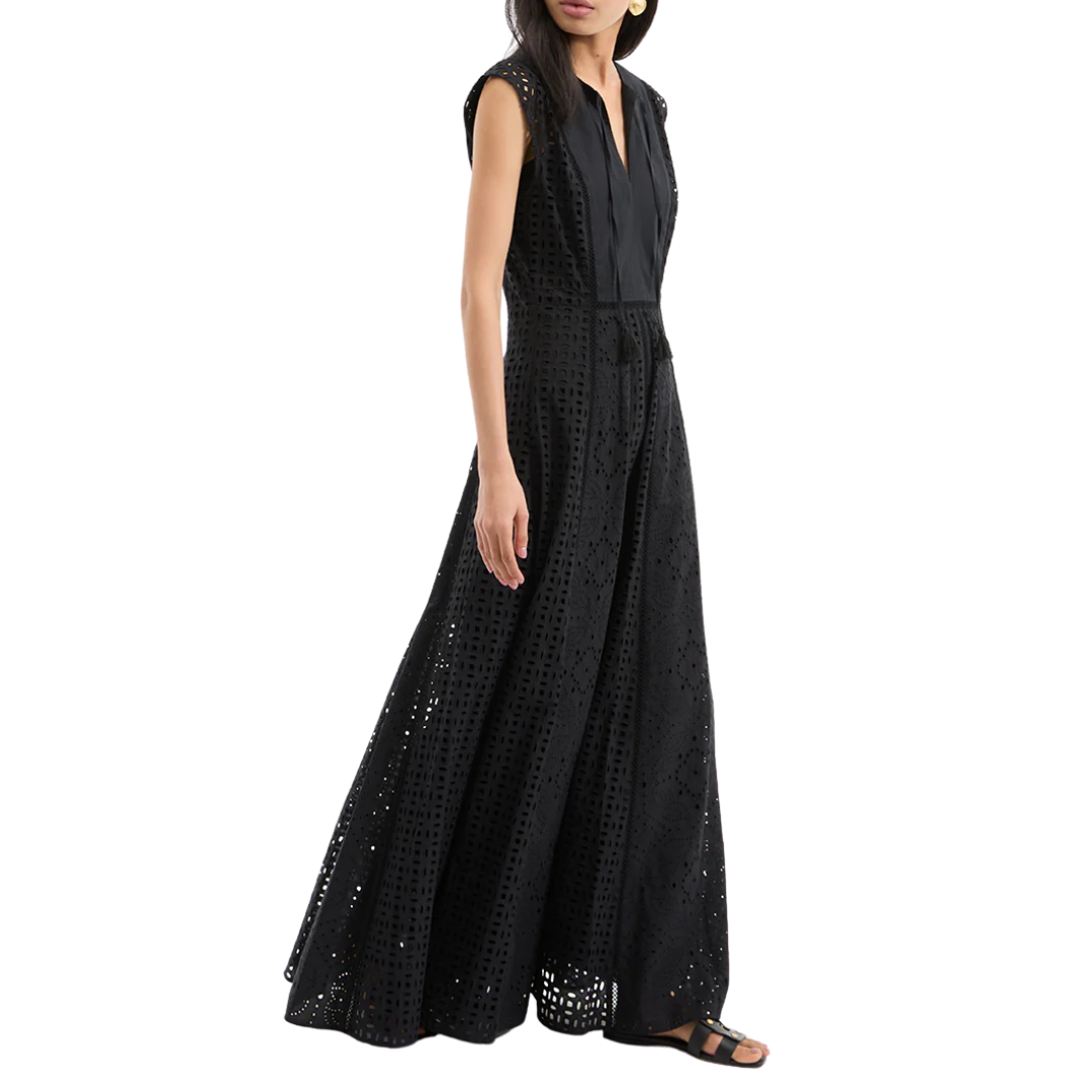 Alina Eyelet Maxi Dress in Black