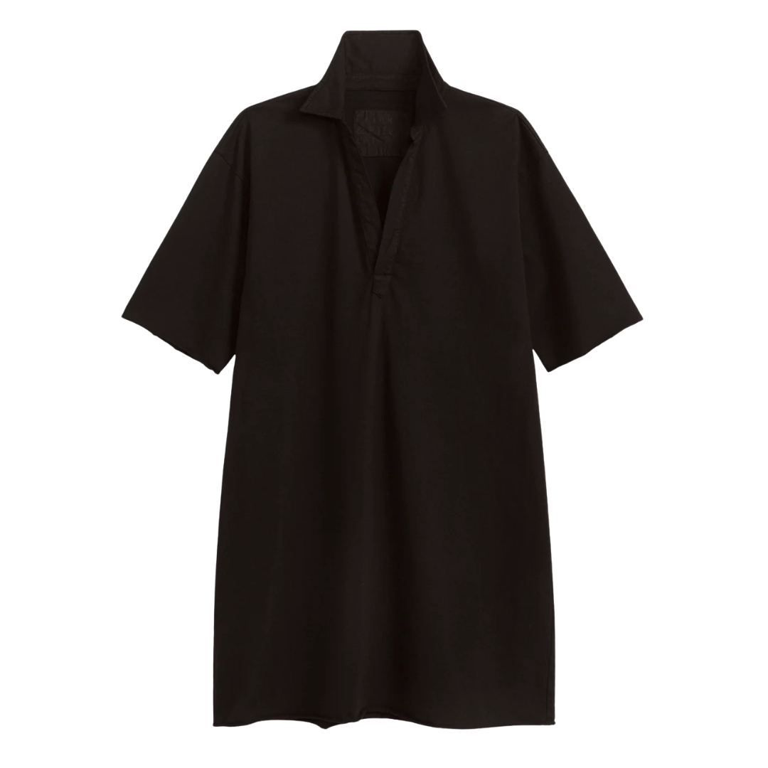 Mini Emma Popover Henley Dress in Black