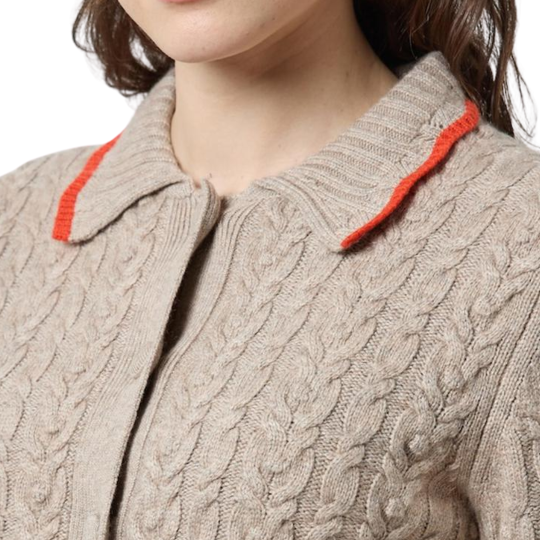Long Sleeve Polo Cardigan in Birch