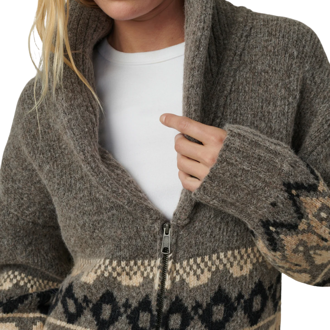 Inga Fairisle Cardigan in Charcoal Brown