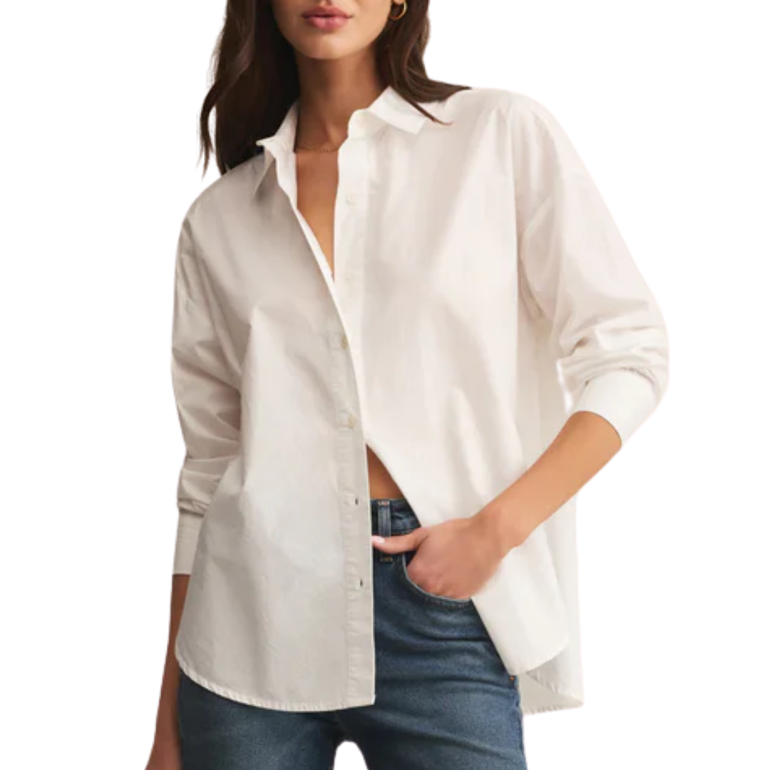 Elevated Poplin Button Up in White