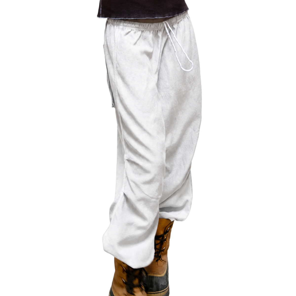 Matte/Satin Loose Drawcord Biggy Pant in Laundry Whites