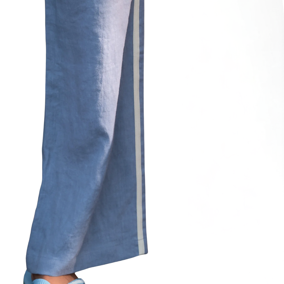 The Linen Crop Stripe Pant in Cornflower