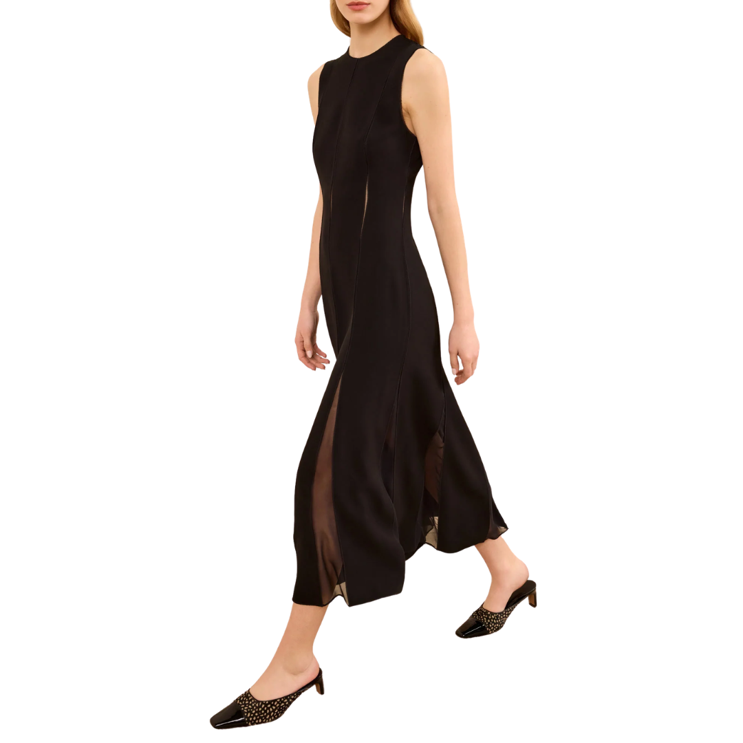 Laure Sleeveless Midi Dress in Noir
