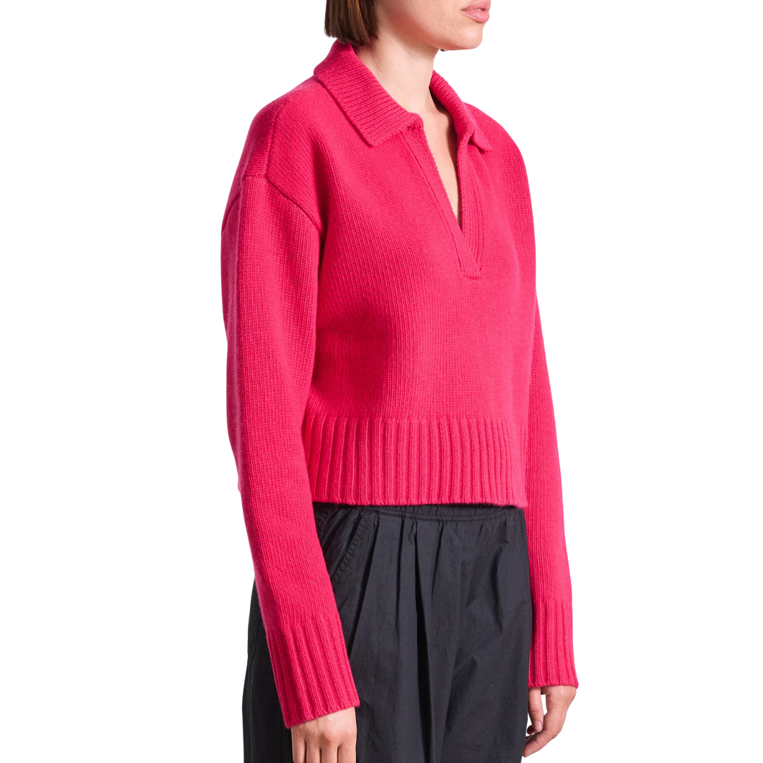 Split Neck Henley in Cerise