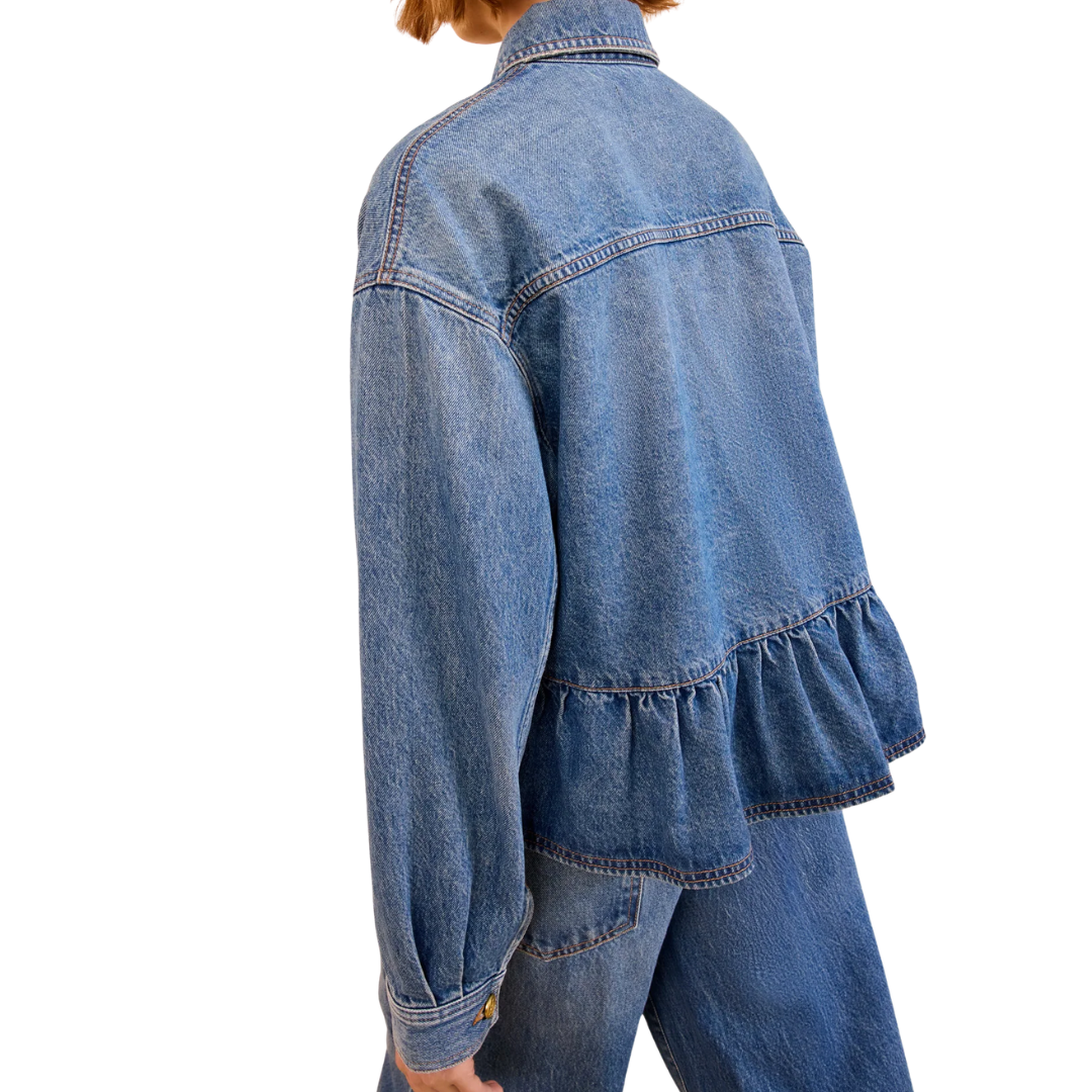 The Arquette Denim Peplum Jacket in Danube