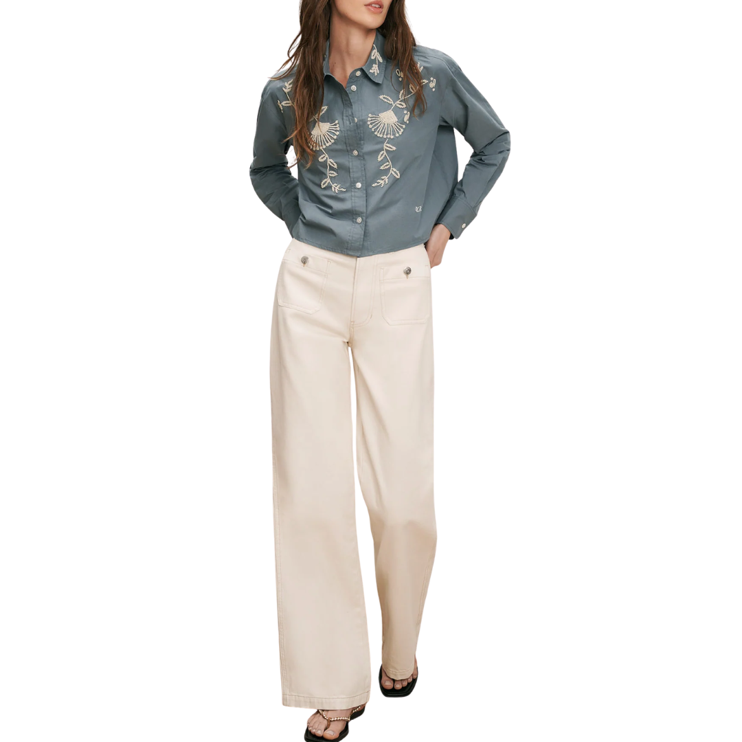 Aderes Beaded Button-Down Shirt in Blue Steel