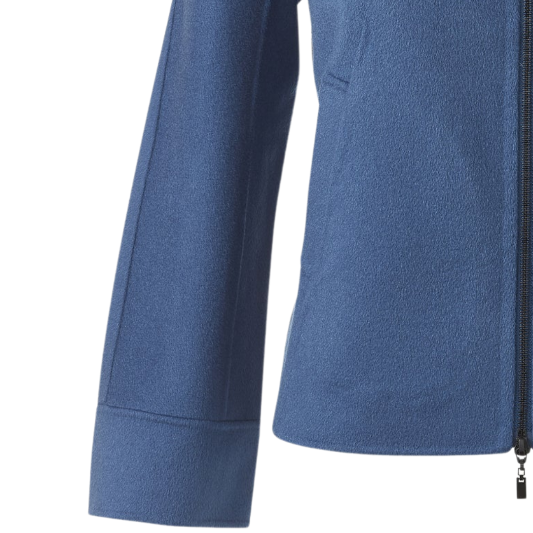 Short Knit Trim Zip Coat in Sapphire