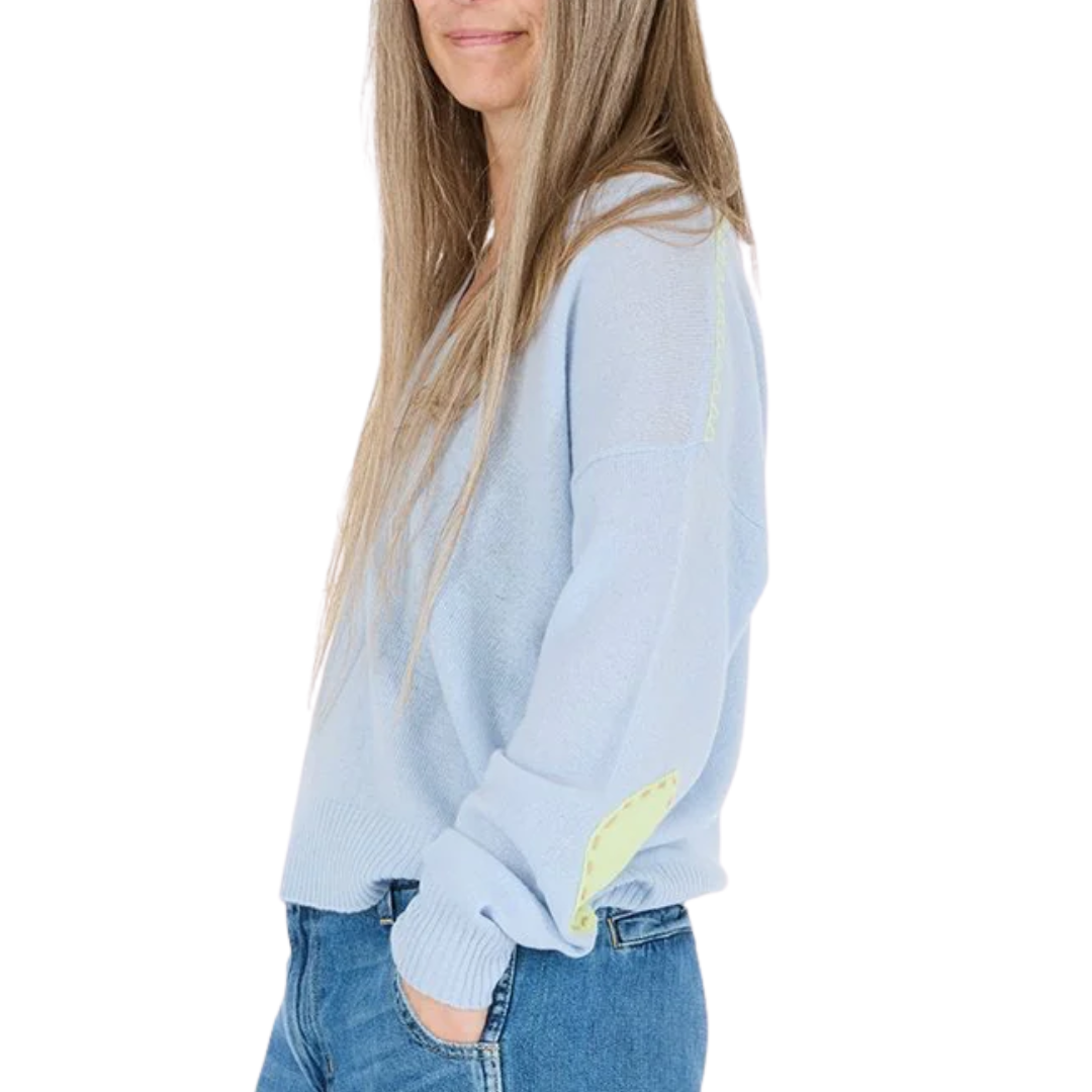 Deep V Neck On and On Sweater in Steel Blue