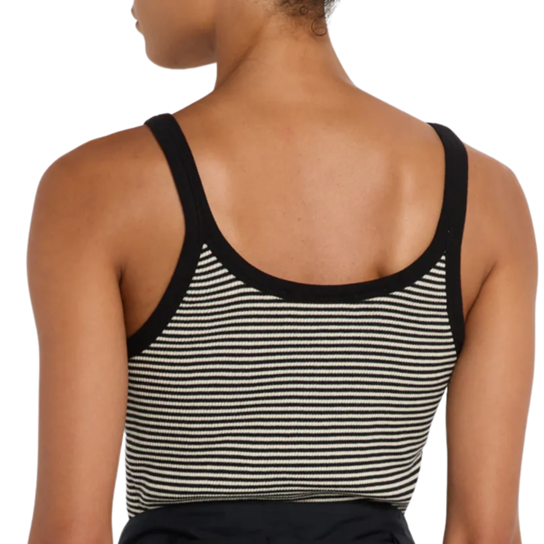 The Henley Slim Tank in Black & Cream Stripe