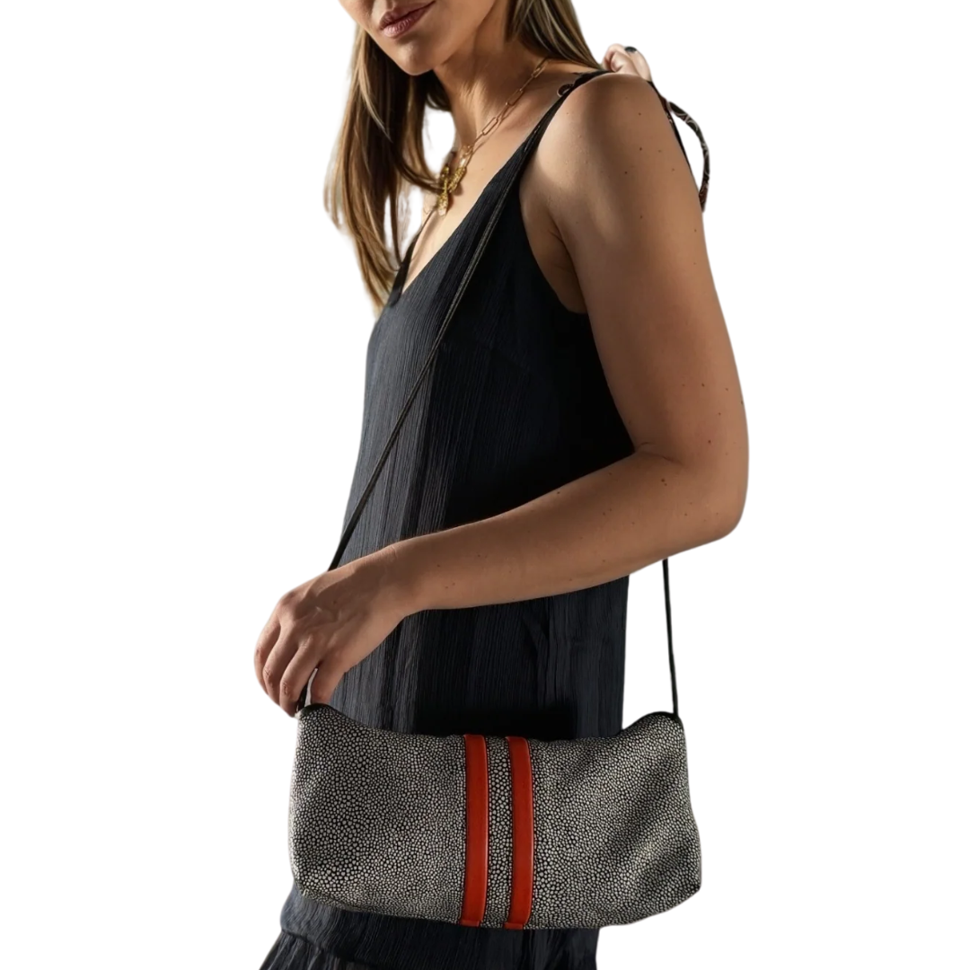 Snap Guapo Clutch Crazy Paving in Black White Red Stripe