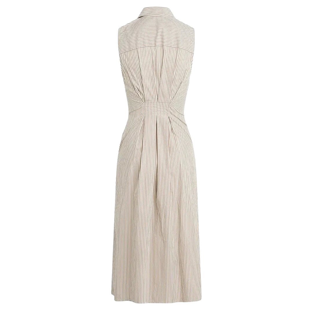 Good Behavior Midi Dress in Soft Taupe Stripe