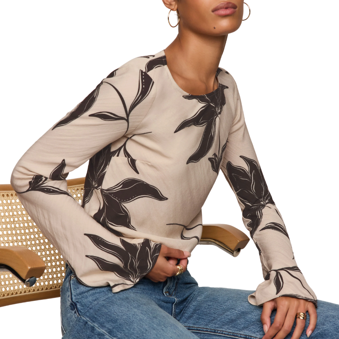 Nia Clem Floral Top in Soft Ecru