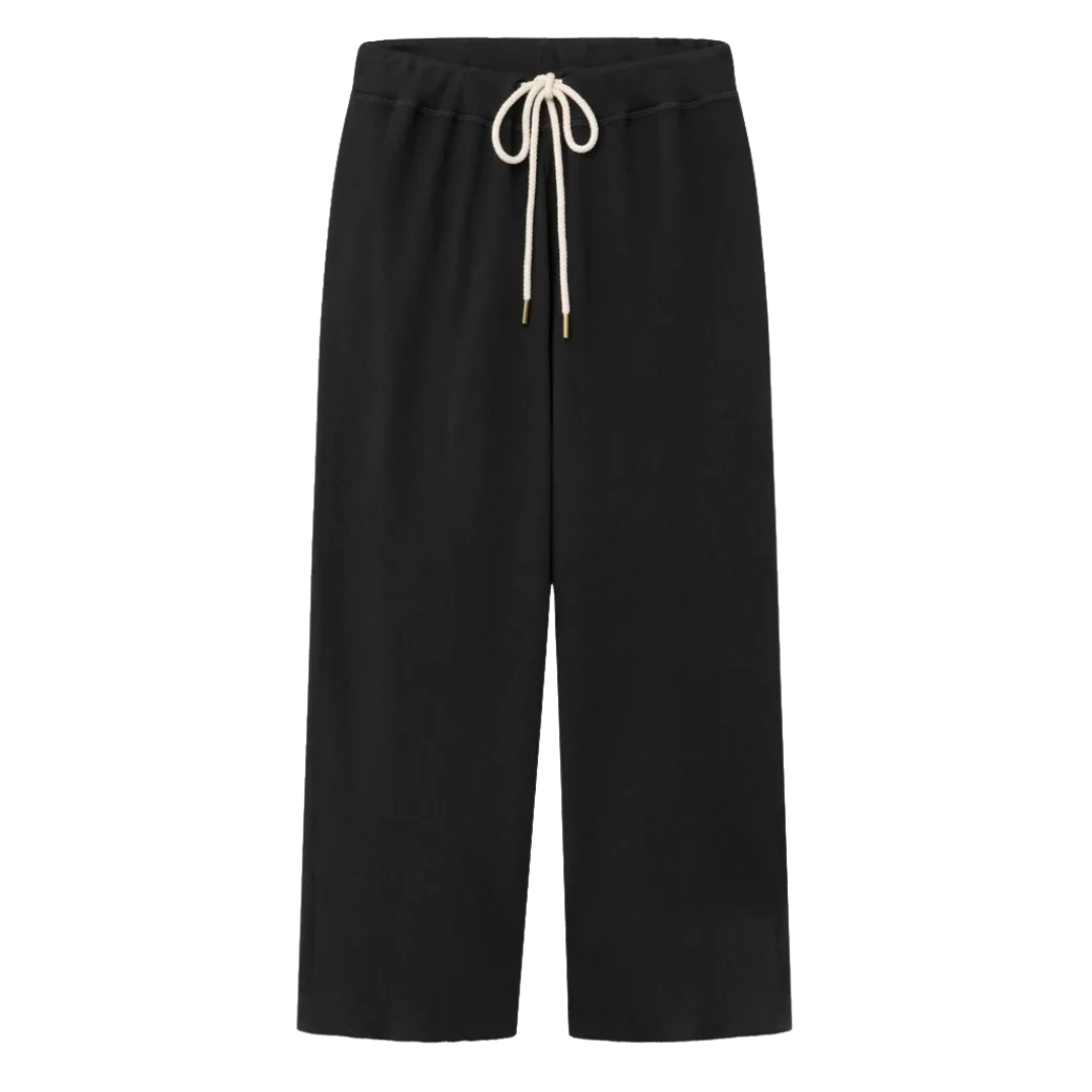 The Wide Leg Cropped Sweatpant in Almost Black