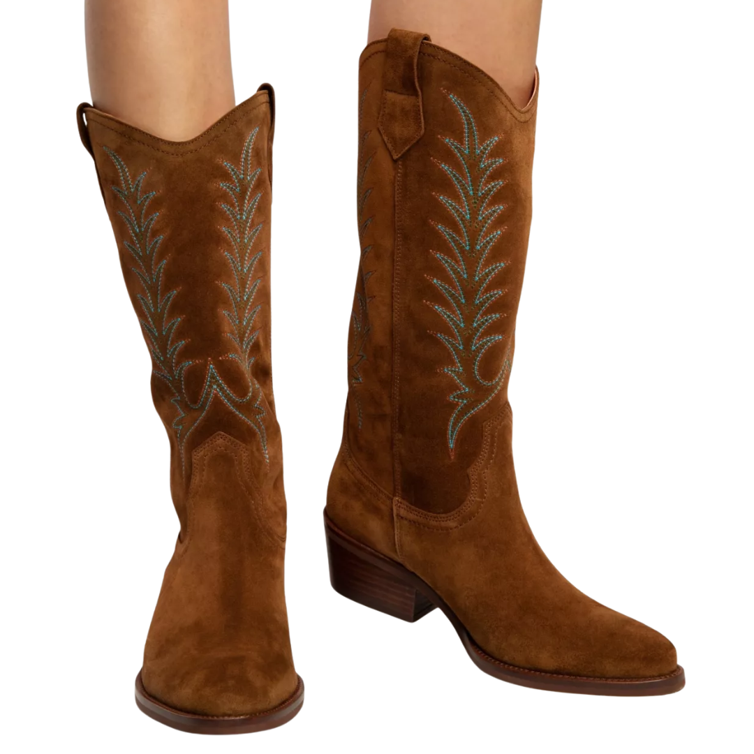 Goldie Embroidered Cowboy Boot in Peat