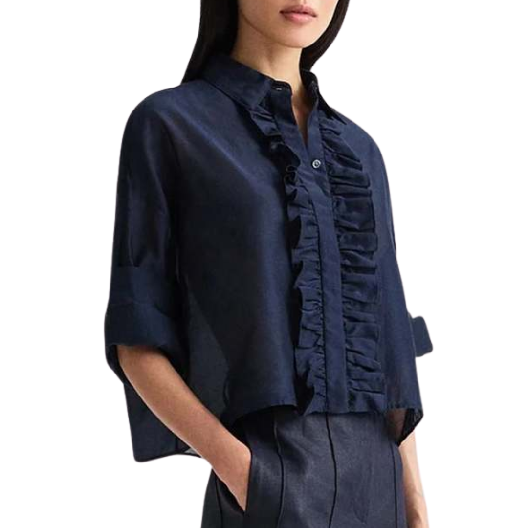 Next Ex Shirt with Ruffle Collar in Midnight