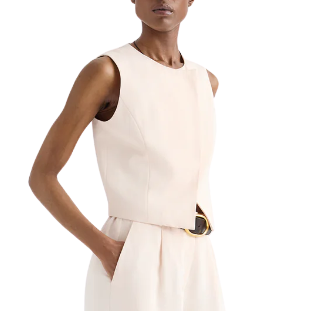 High Neck Hidden Placket Vest in Creme de Peche