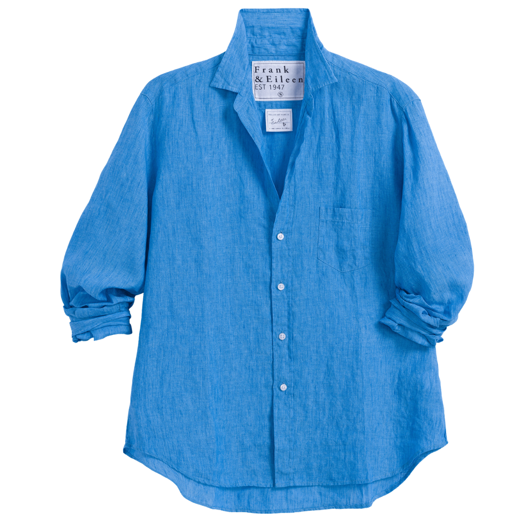 Eileen Relaxed Button-Up Shirt in Turquoise Linen