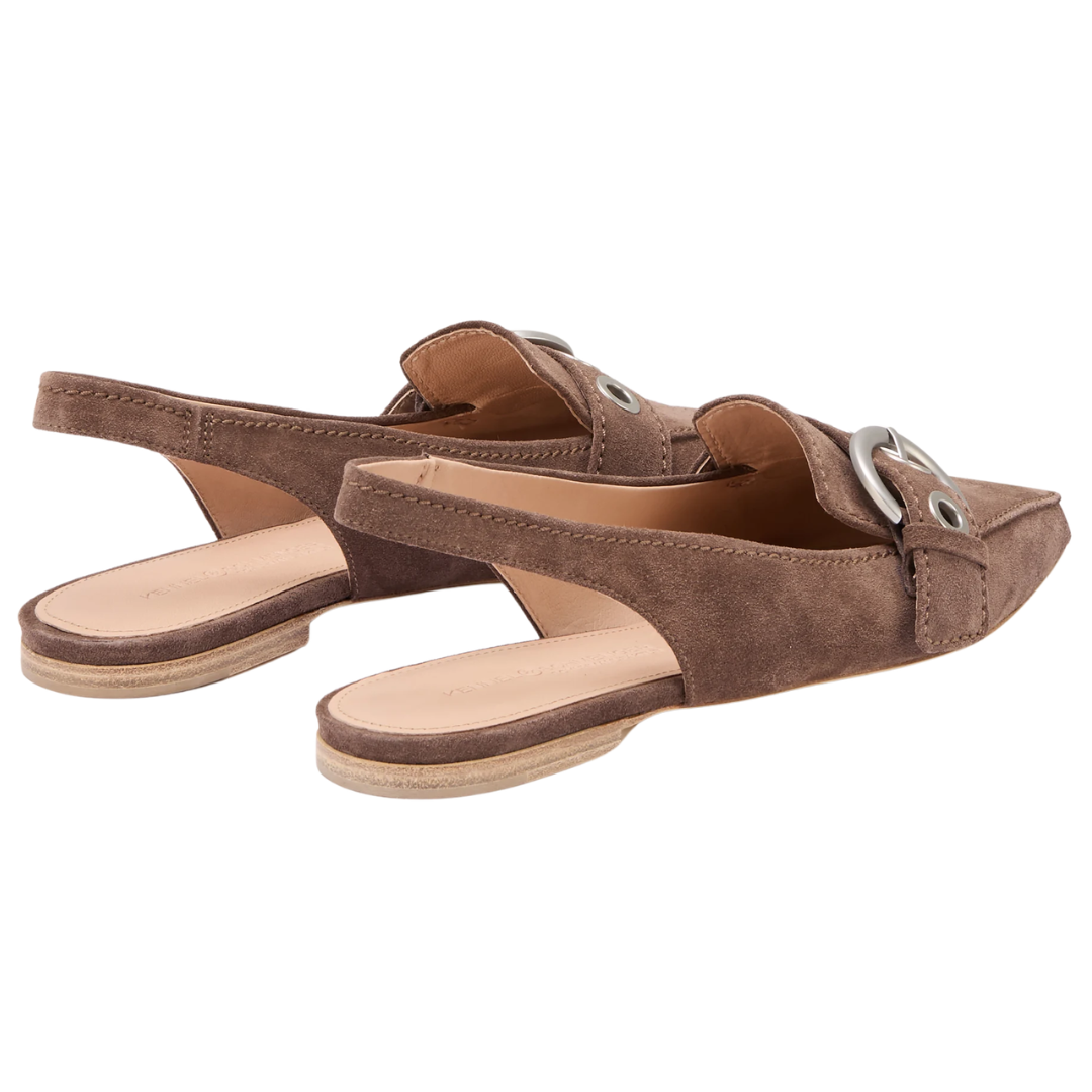 Greta Suede Flat in Coco/Silver