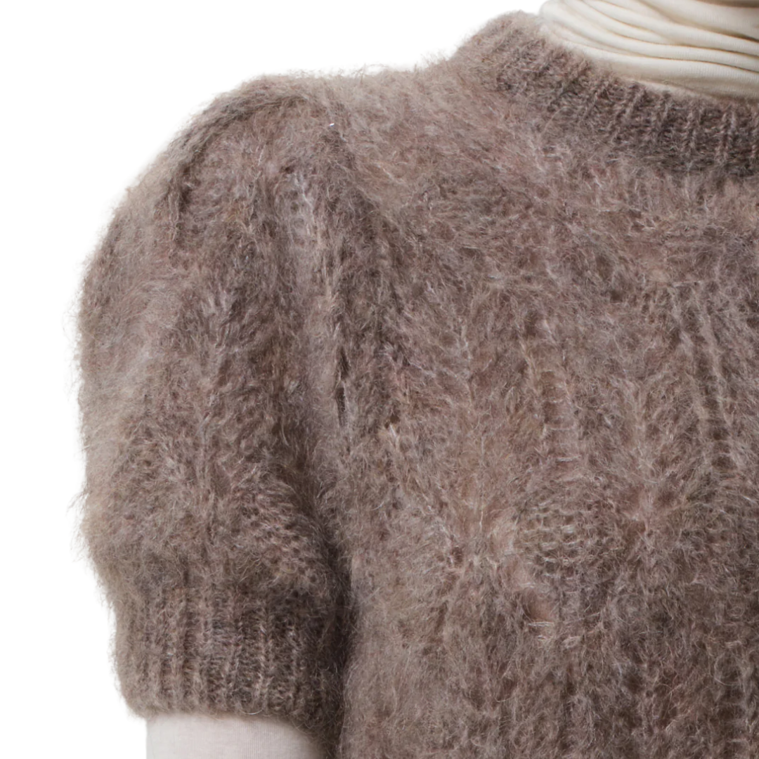 Odette Puff Sleeve Sweater in Mushroom