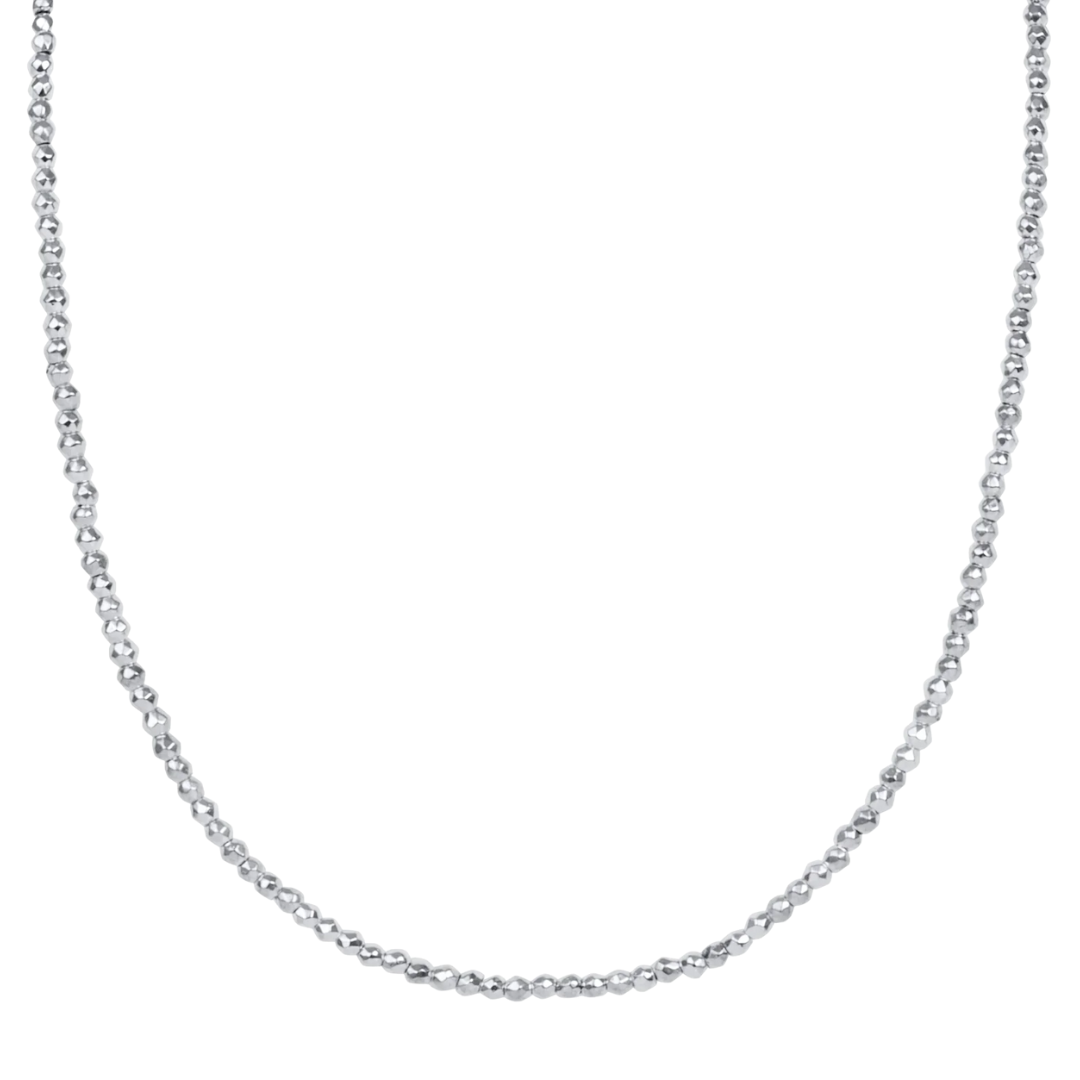 17" Choker Bright Silver Faceted Hematite 2MM Bead