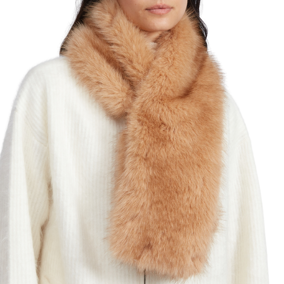 Mel Faux Fur Scarf in Camel