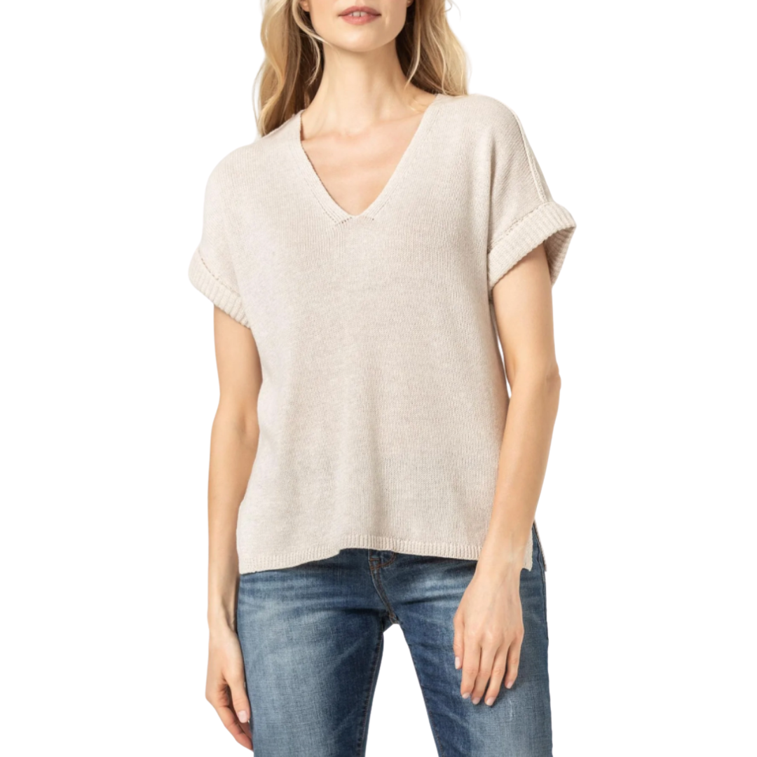 Easy V-Neck Pullover Sweater in Oat