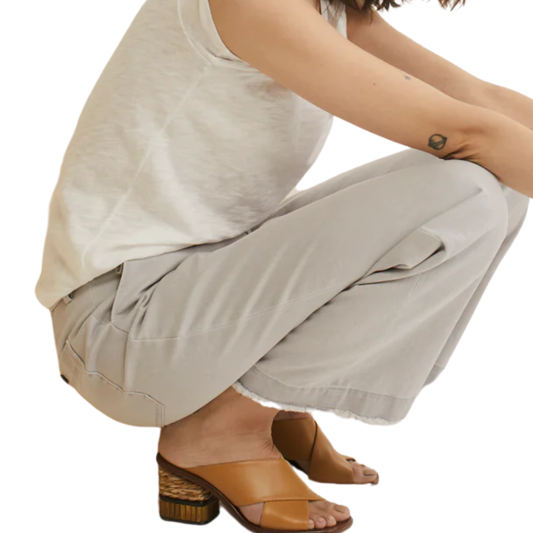 Garment Wash Cotton Twill Boyfriend Pants in Beach Pebble