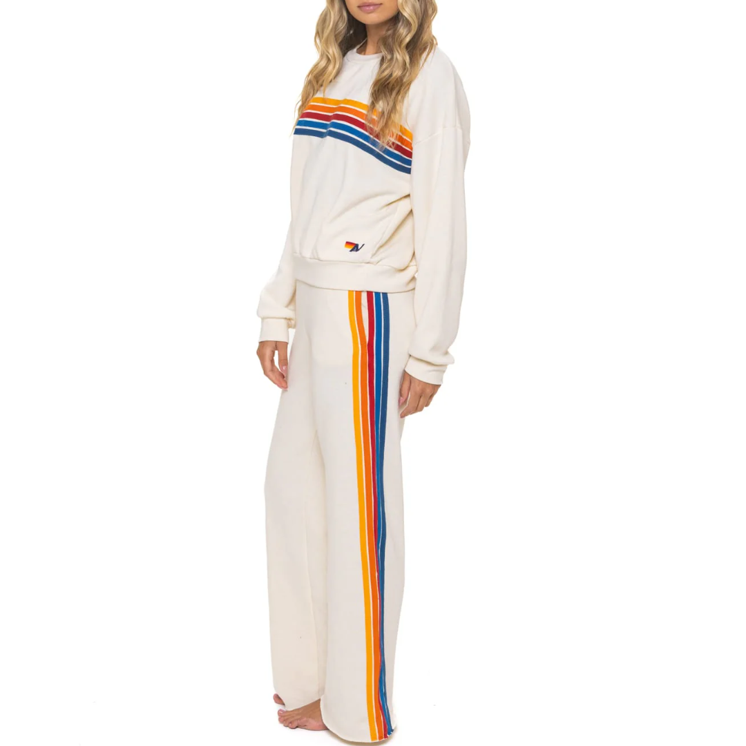 5 Stripe Wide Leg Sweatpants in Vintage White