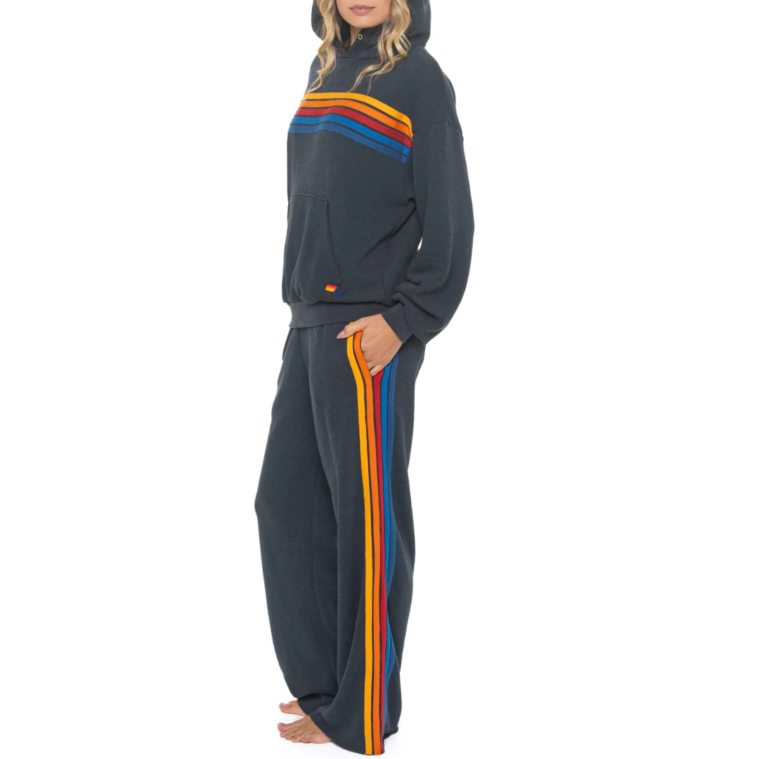 5 Stripe Relaxed Pullover Hoodie in Charcoal