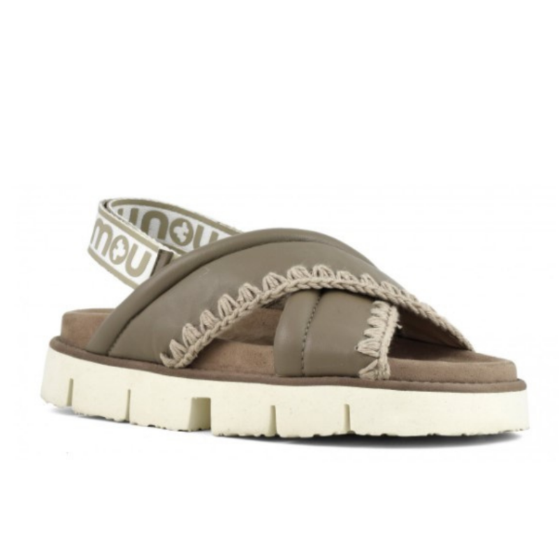 Bio Criss-Cross Leather Sandal in Taupe