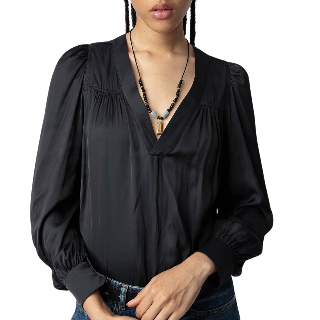 Telia Satin Shirt in Noir