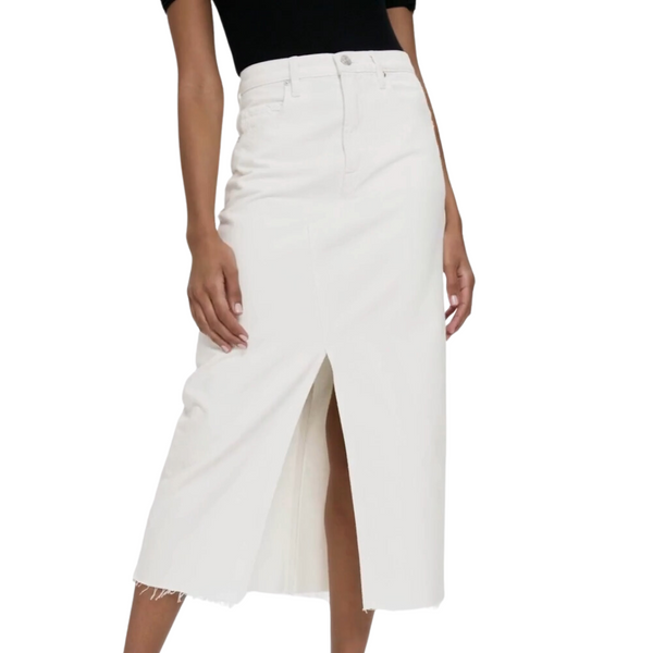 Frame The Midaxi Skirt Angled Seam Raw After in Ecru