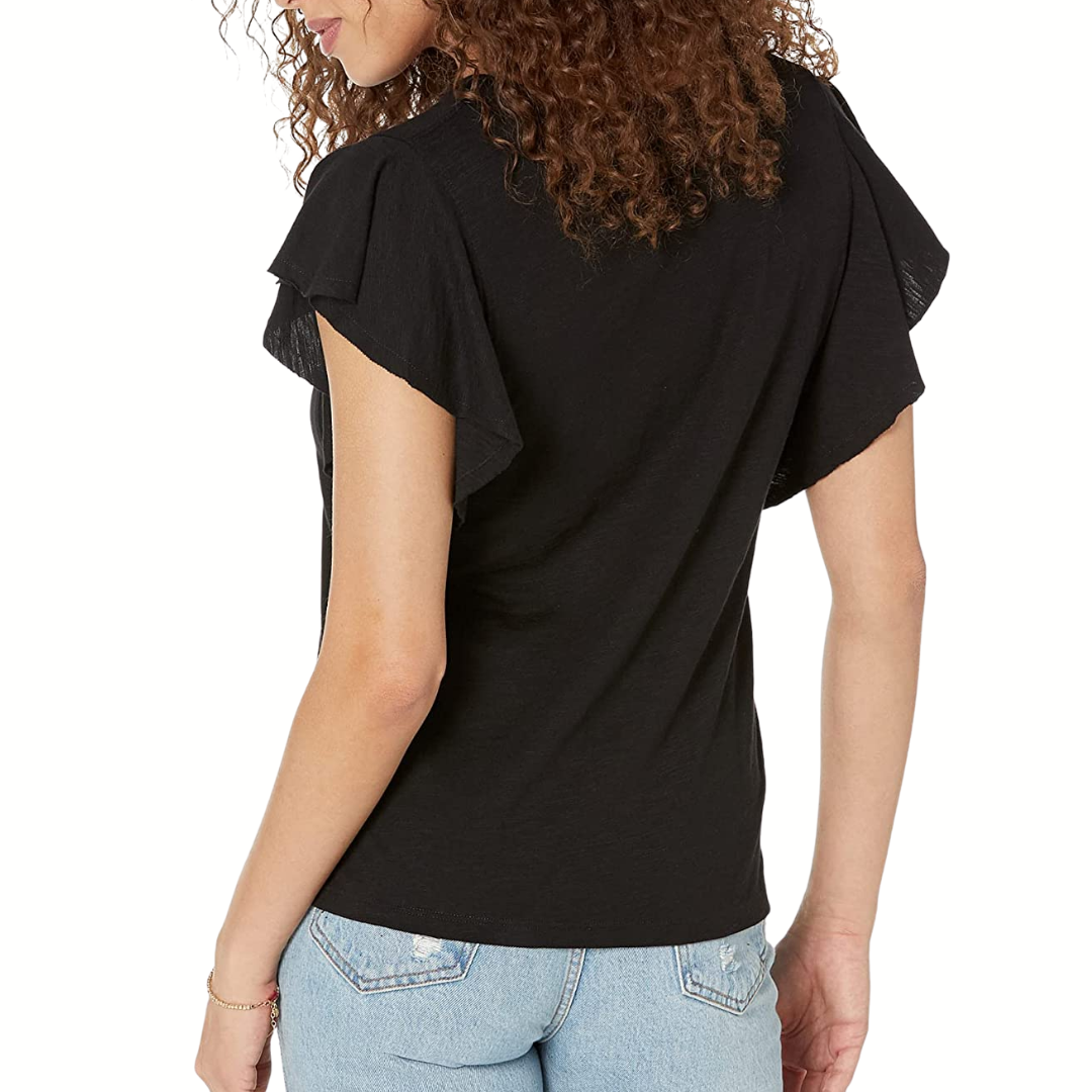 Flutter Sleeve V-Neck in Black
