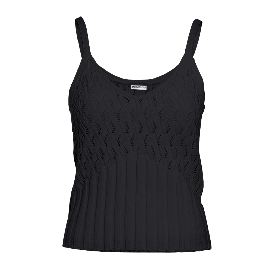 Cotton/Cashmere Pointelle Ribbed Tank in Black