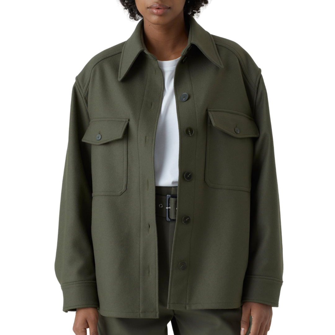 Wool Overshirt in Pine Green