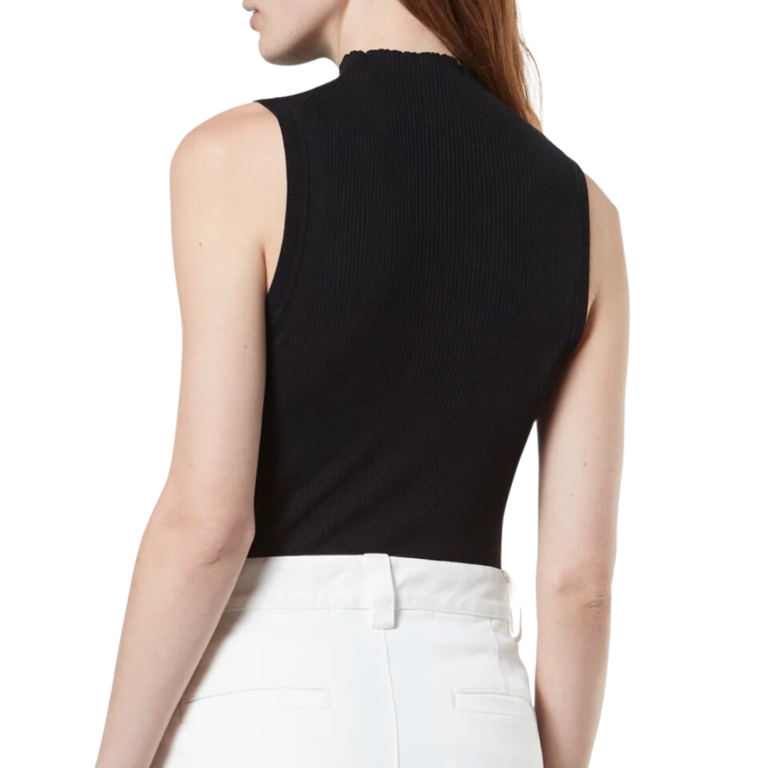 Silk Sweater Knit Sleeveless Mockneck in Black