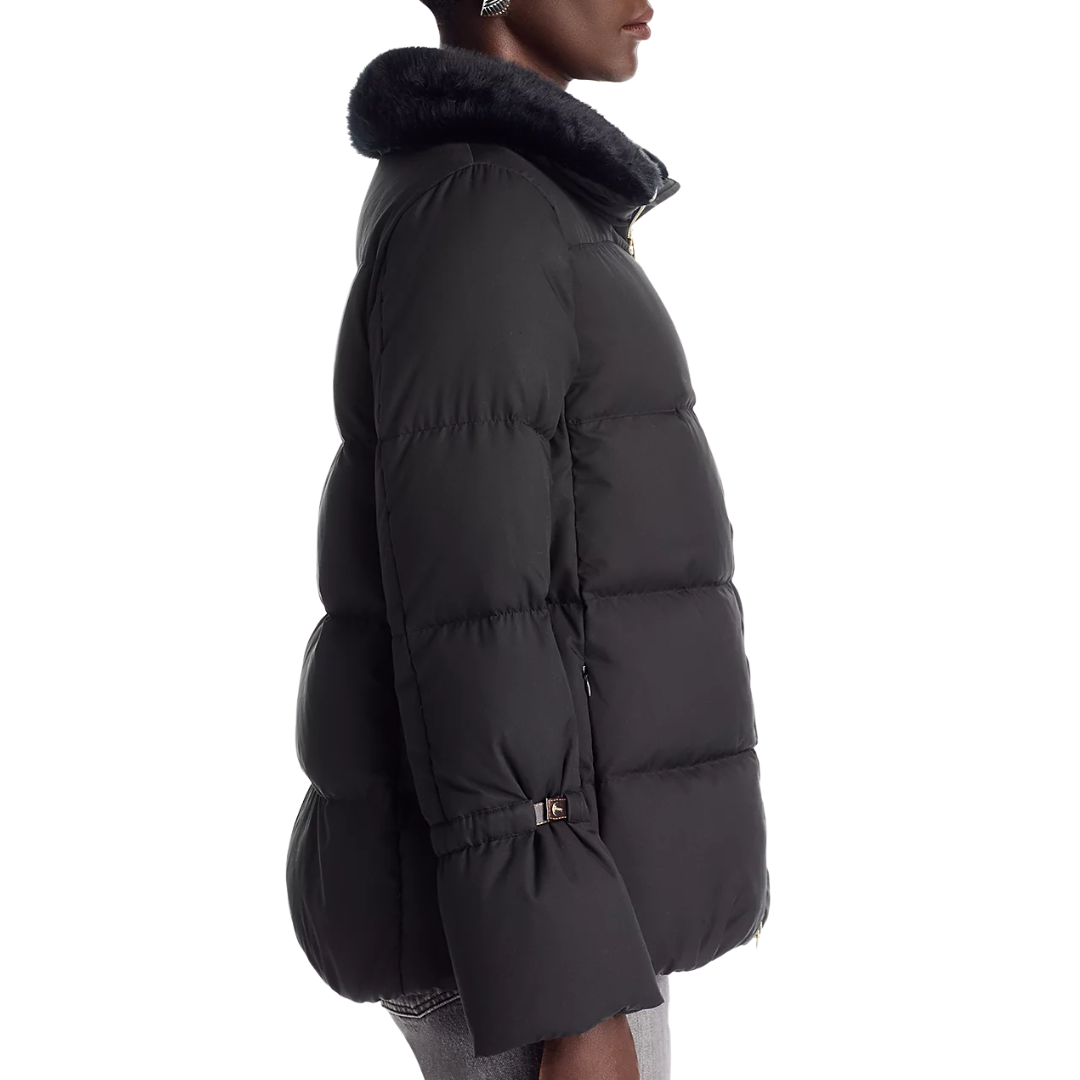 Faux Fur Collar Jacket in Black