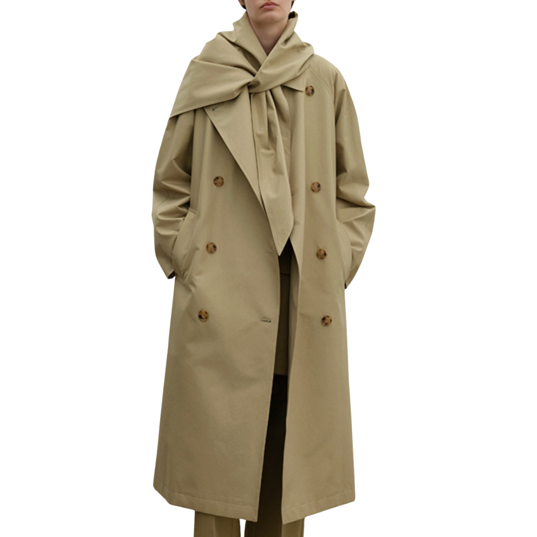 Scarf Trench Coat in Khaki