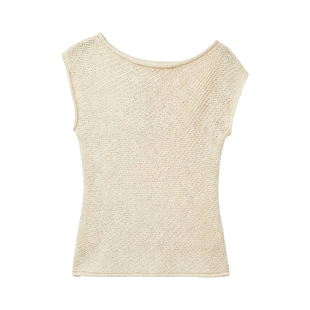 Chisa Textured Off-Shoulder Knit Top in Cream