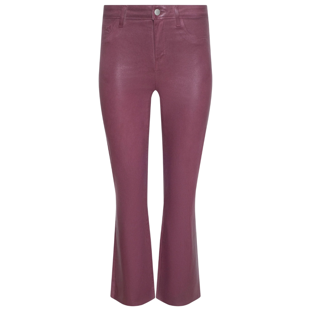 Kendra Coated Cropped Flare Jean in Deep Mauve Coated