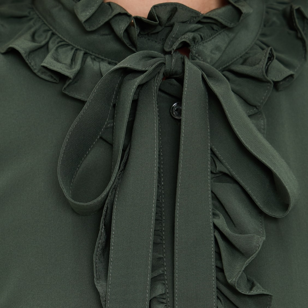 Catroux Silk Long Sleeve Blouse in Cypress