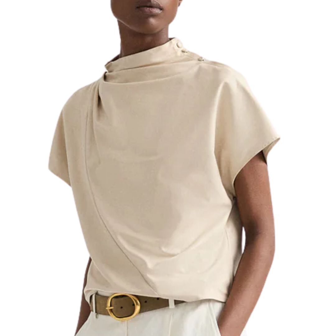 Mock Neck Tee in Creme Brulee