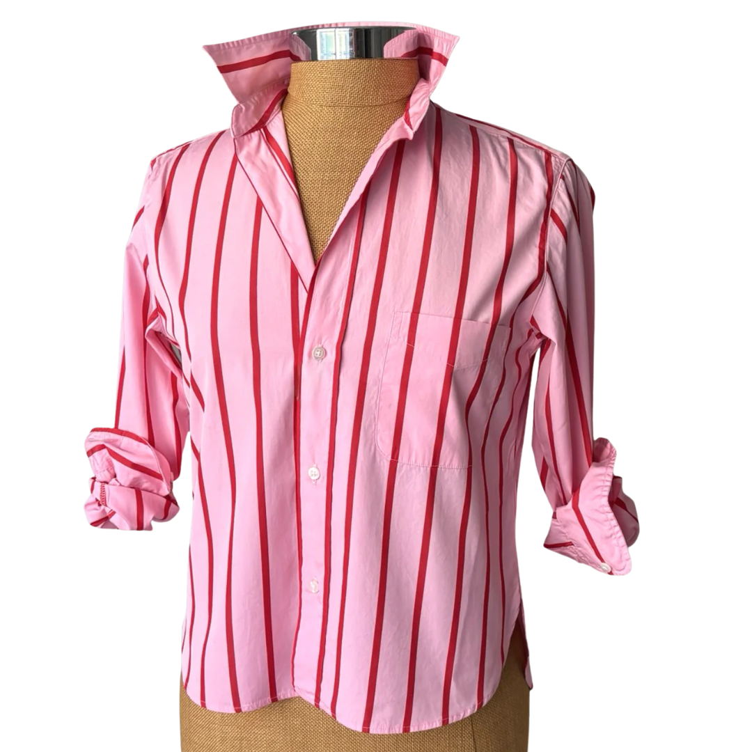 Silvio Untuckable Button-Up Shirt in Pink and Red Stripe
