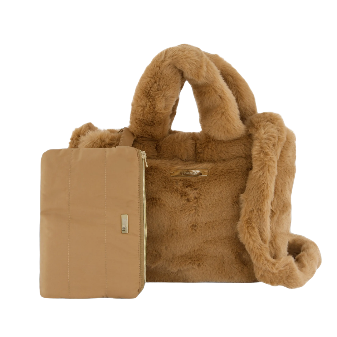 Bag in Soft Alternative Fur and Nylon Chamonix in Camel