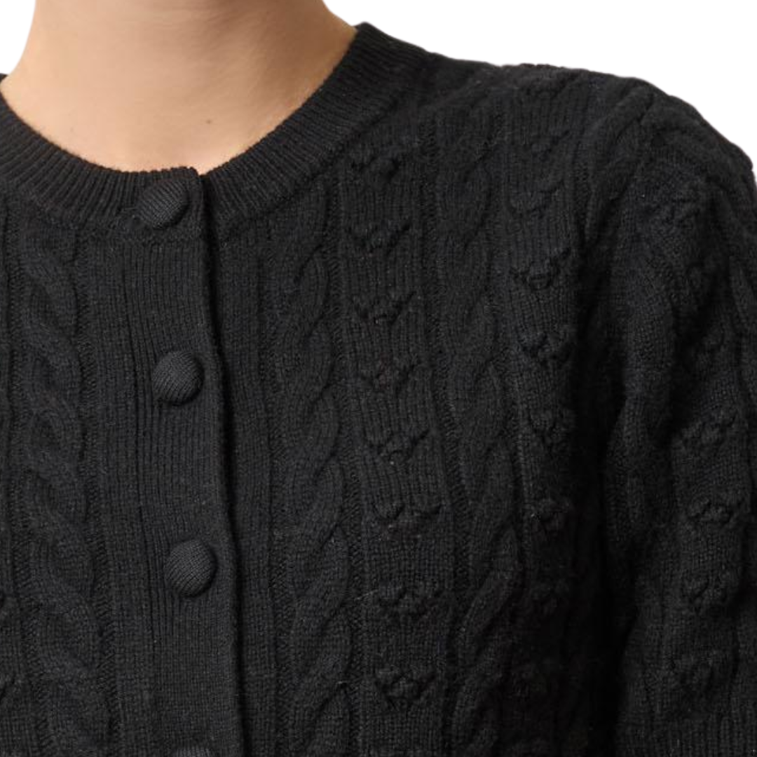 Short Sleeve Cardigan Sweater in Black