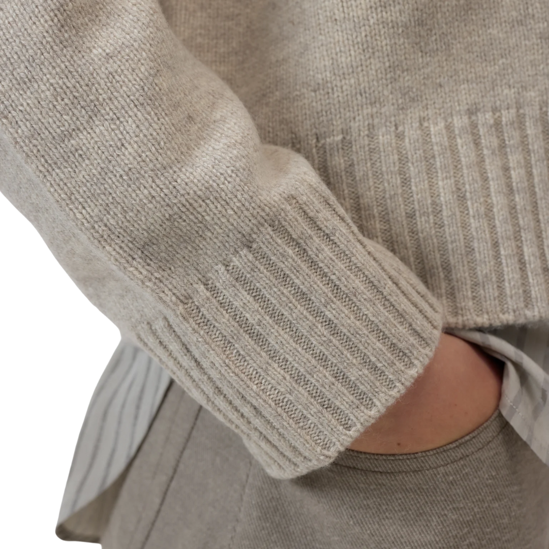Roll Neck Cardigan in Silt Grey