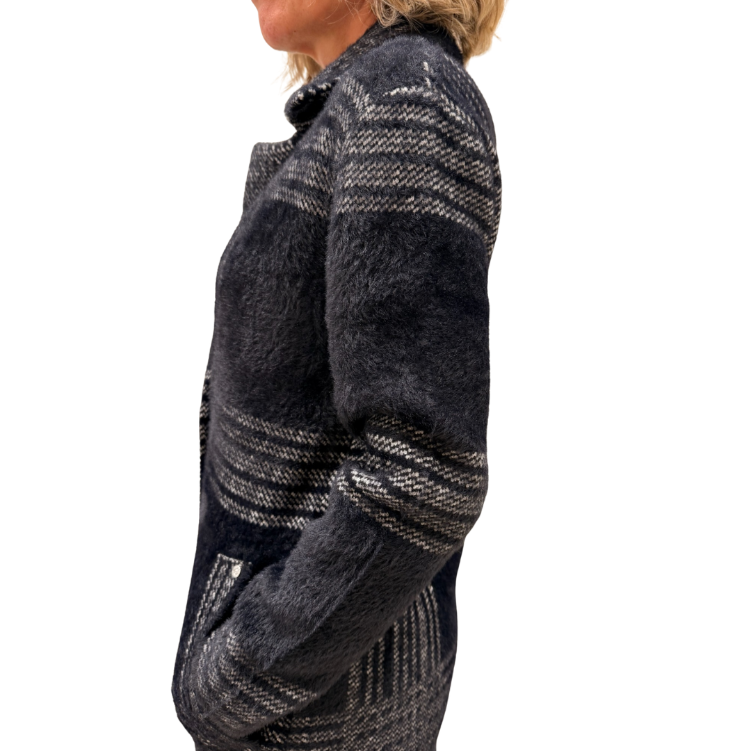 Lorie Single-Breasted Knit Coat in Black
